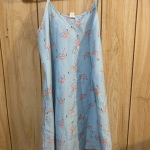 Flamingo Print Light Blue Dress